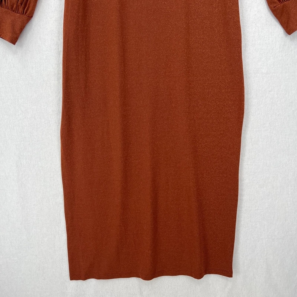 ENZA COSTA Lurex Jersey Split Maxi Dress Small Copper Sparkle Long Sleeve Retro - Picture 9 of 16